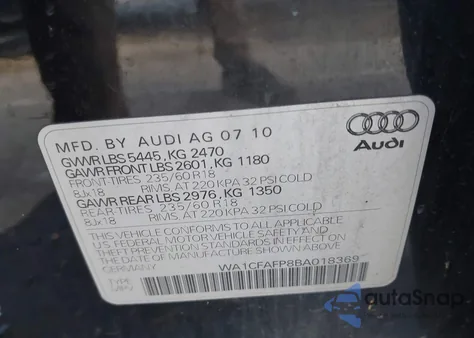 2011 Audi Q5 2.0T Premium z USA, uszkodzony, nr VIN WA1CFAFP8BA018369